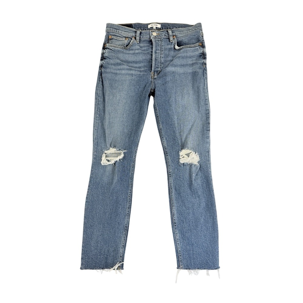 RE/DONE 90's High Rise Ankle Crop Jeans Womens‎ 29 (31x26.5) Light Dusk Destroy